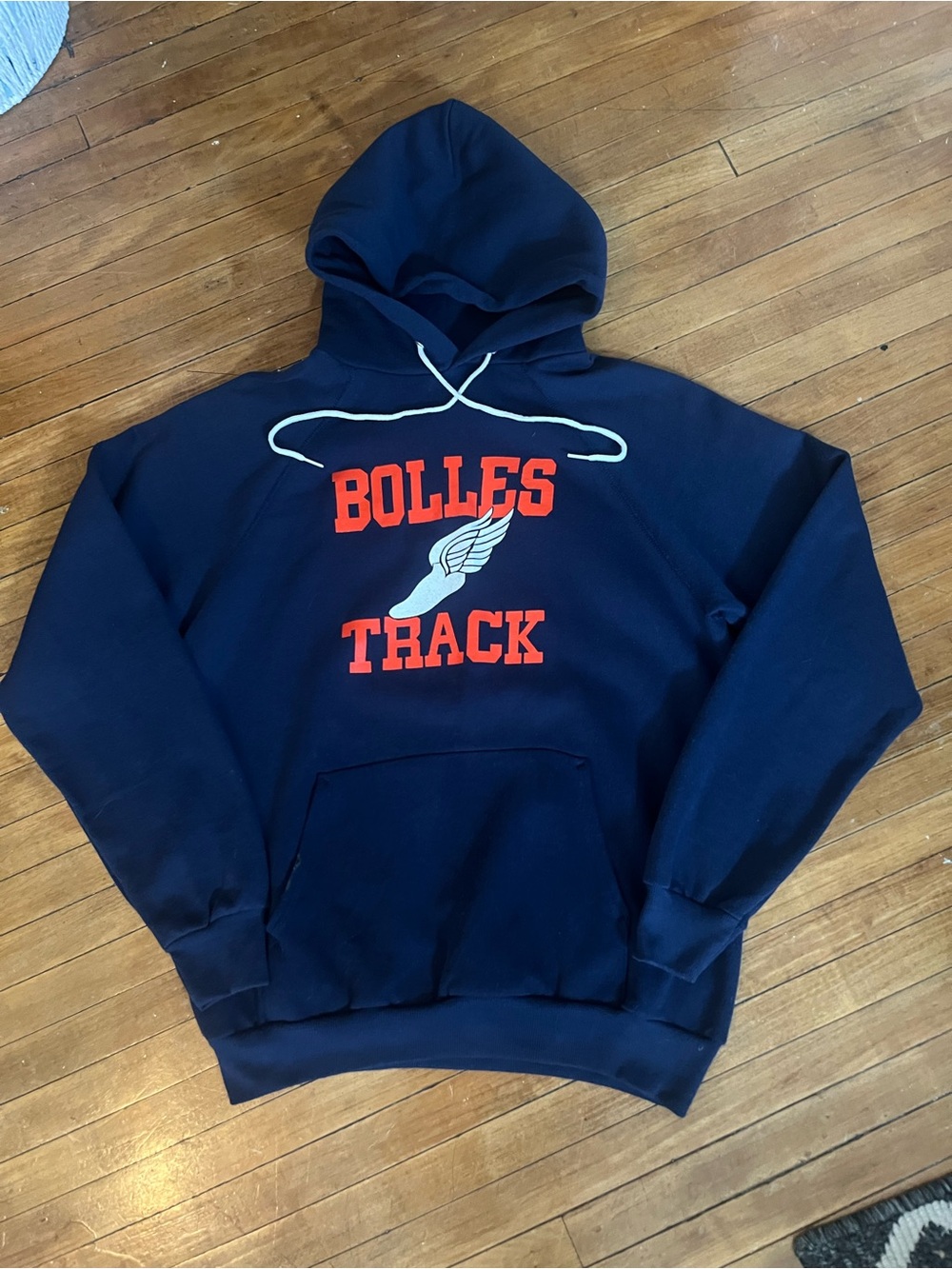 Vintage 70s 80s Hanes Raglan Hoodie Navy Winged Foot Track